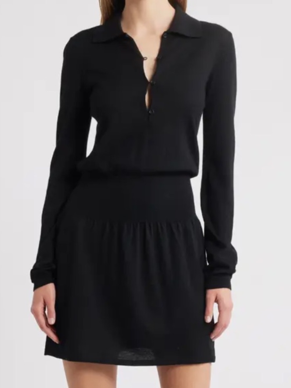 Frame The Smart Polo Long Sleeve Merino Wool Sweater Dress black Size Small
